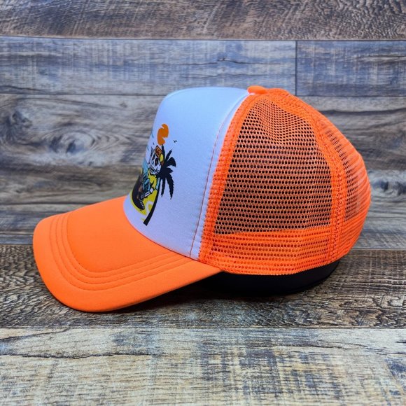 VANS Mens Trucker Hat Orange Snapback Beach Skeleton Retro Skateboard Logo Cap - Picture 4 of 8